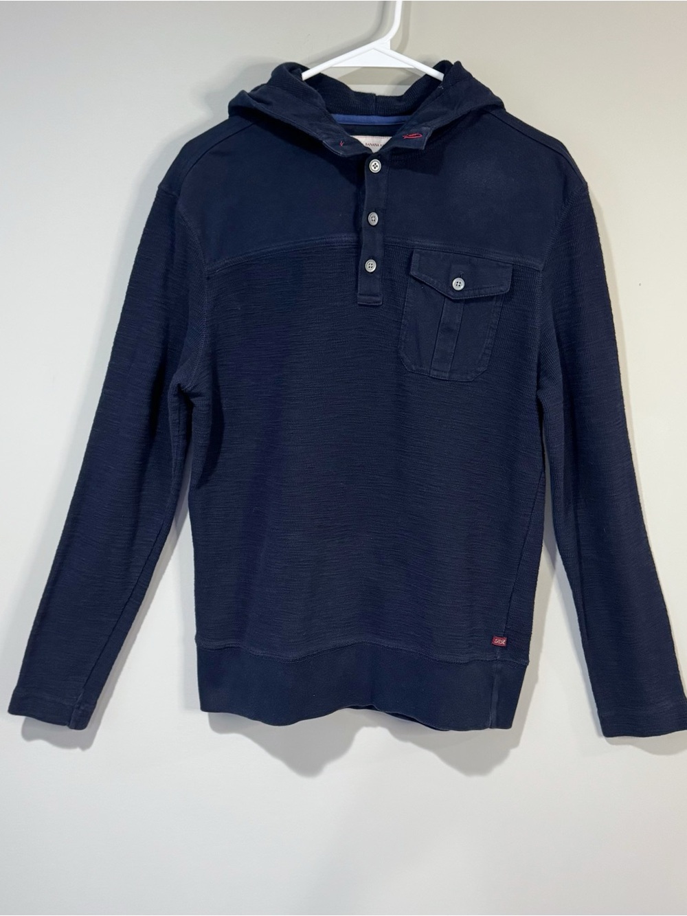 Banana Republic Men's Heritage Collection Navy Slub Waffle Knit Hooded Henley M